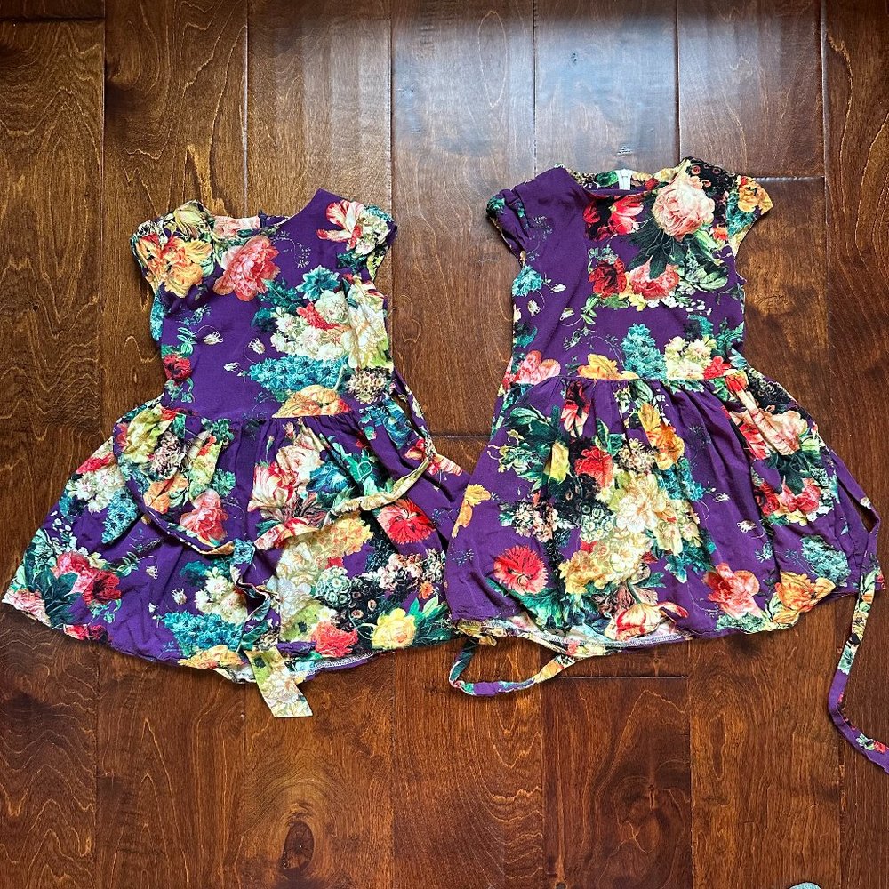 Summer Floral Print Cotton Dress in Purple Color
